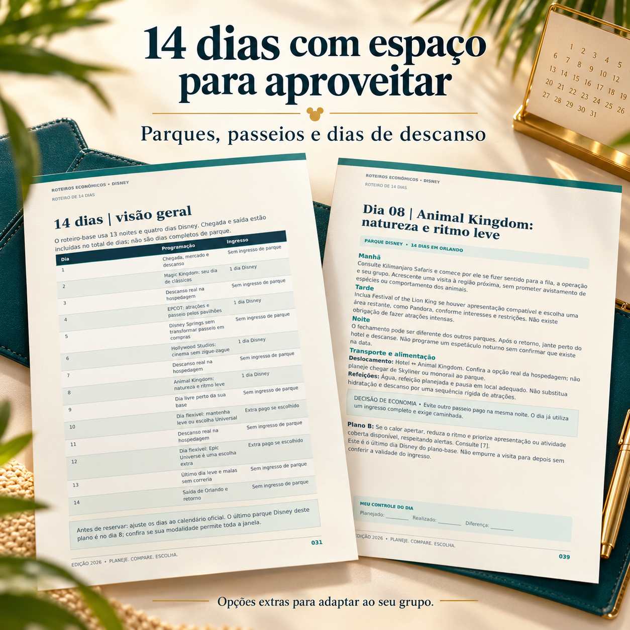 Roteiro de 14 dias — Mais espaço para aproveitar